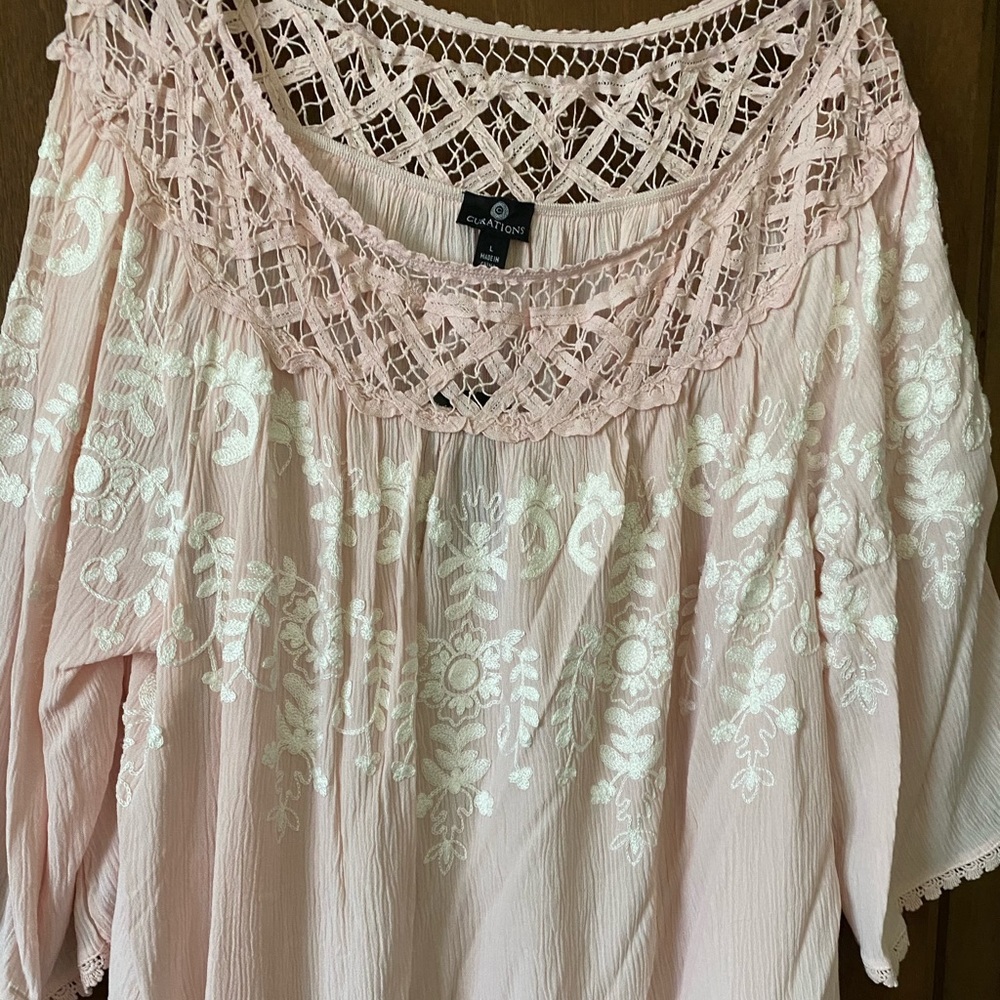 Curations Pink & White Boho Top